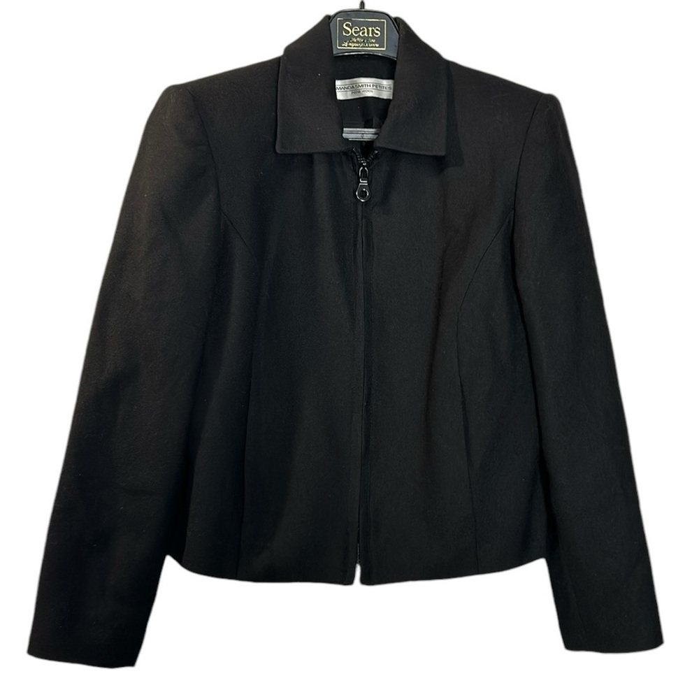 Vintage Amanda Smith Petites wool jacket blazer black zippered pockets‎ S-M